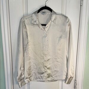 Express Ivory Satin Button-Up Shirt